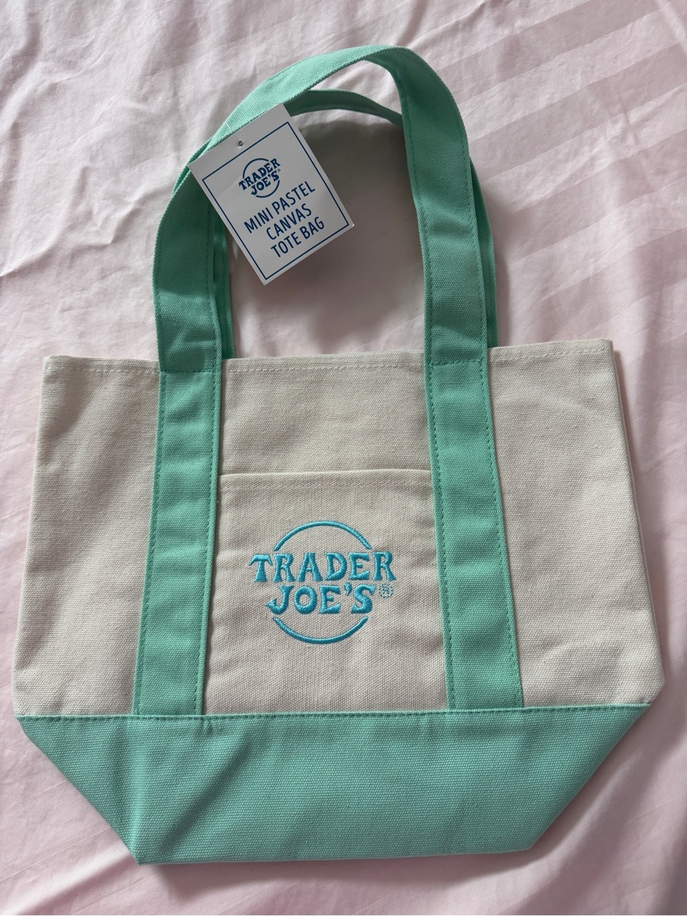 NWT Trader Joe's Mini Canvas Tote Bag in Mint